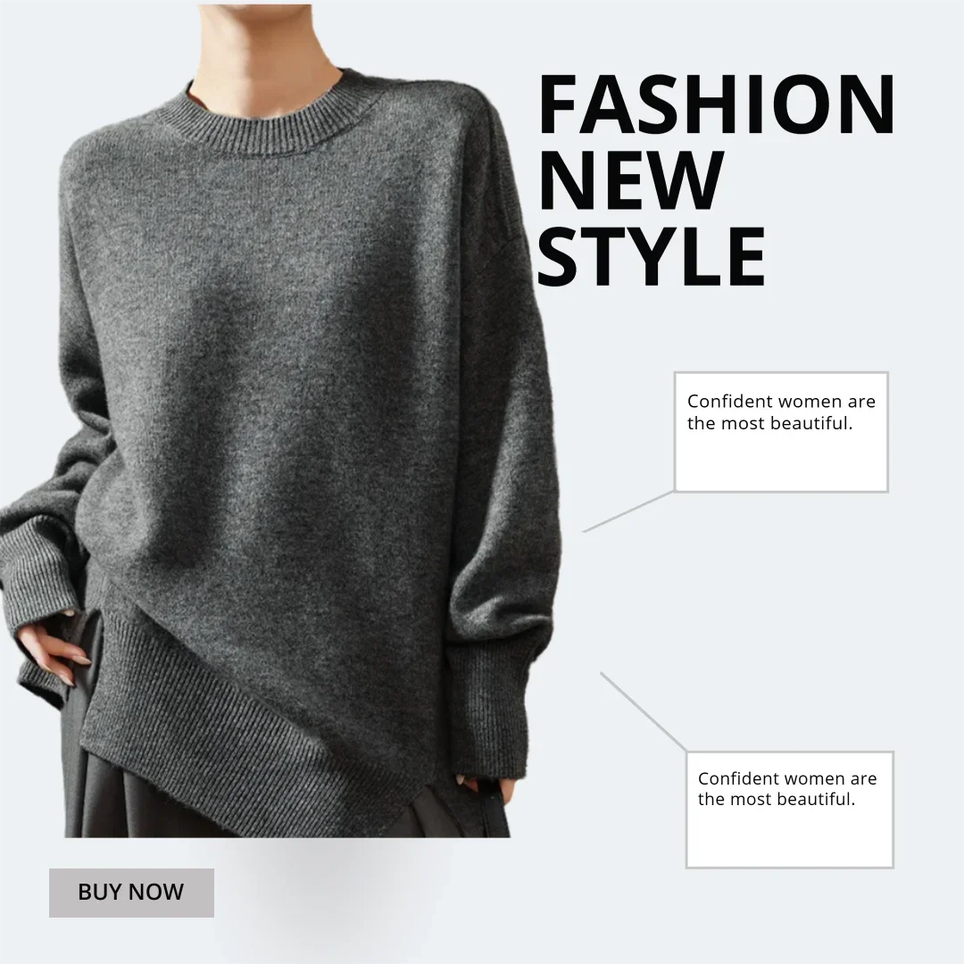 

Женский свитер из 100% чистой шерсти, осенне-зимний, новый, с круглым вырезом, вязаный пуловер, модный, свободный, мягкий, удобный, средней длины, топ