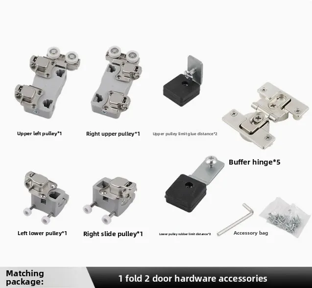 Bifold Wardrobe Sliding Door Hardware Kit Surface Mount Silent Buffer Roller Track for Open Cloakroom Cabinet Furniture Fittings