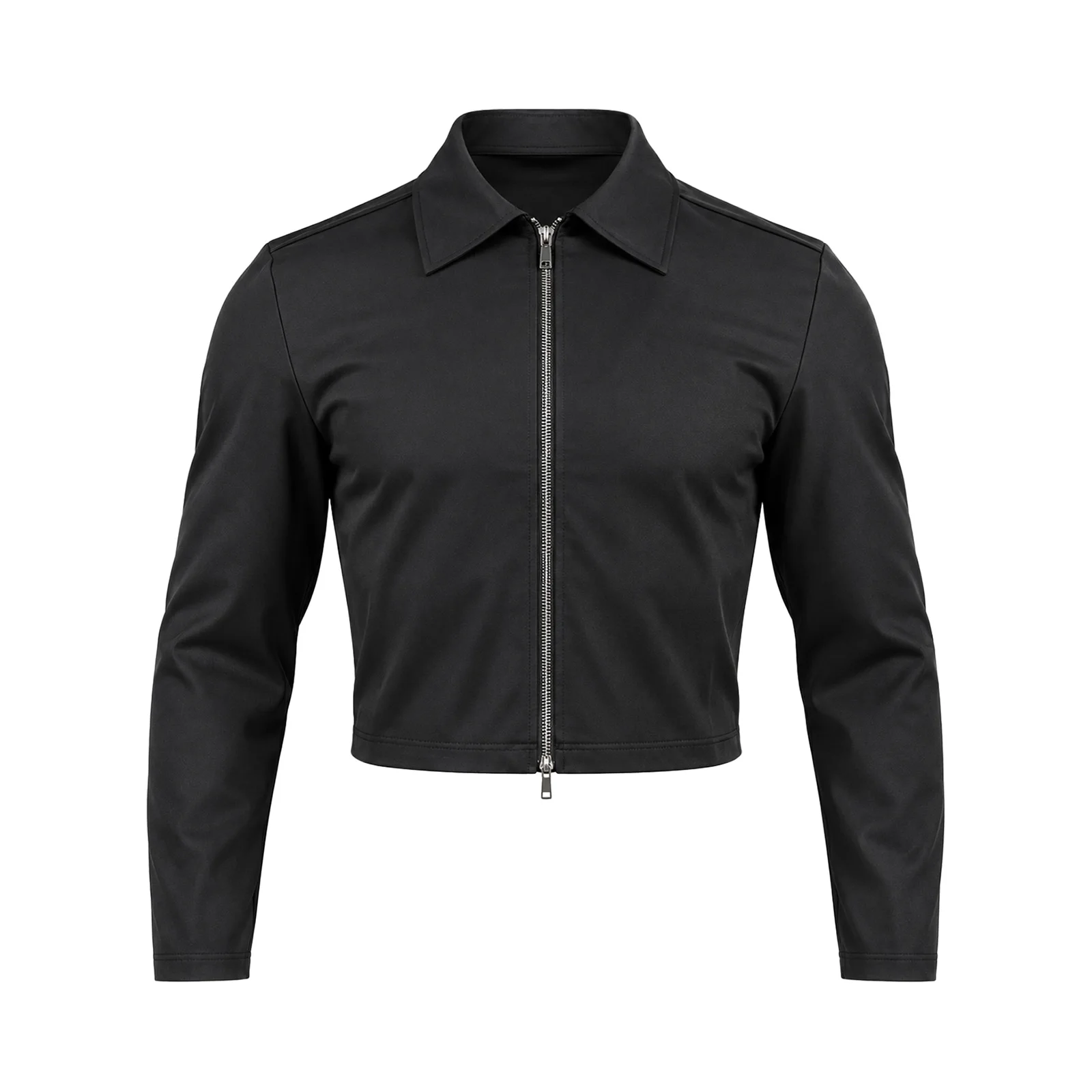 #S-XXL Men Two-way Zipper Jacket Turn-down Collar Long Sleeve Cropped Coat Outerwear for Casual Daily Life Party