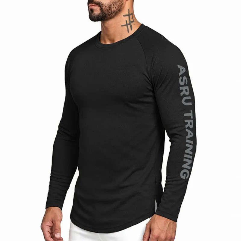 Herren Schnelltrocknendes Langarm-Sportshirt Eng Anliegendes Muskel-T-Shirt für Laufen, Training, Bodybuilding, Freizeit und Sport