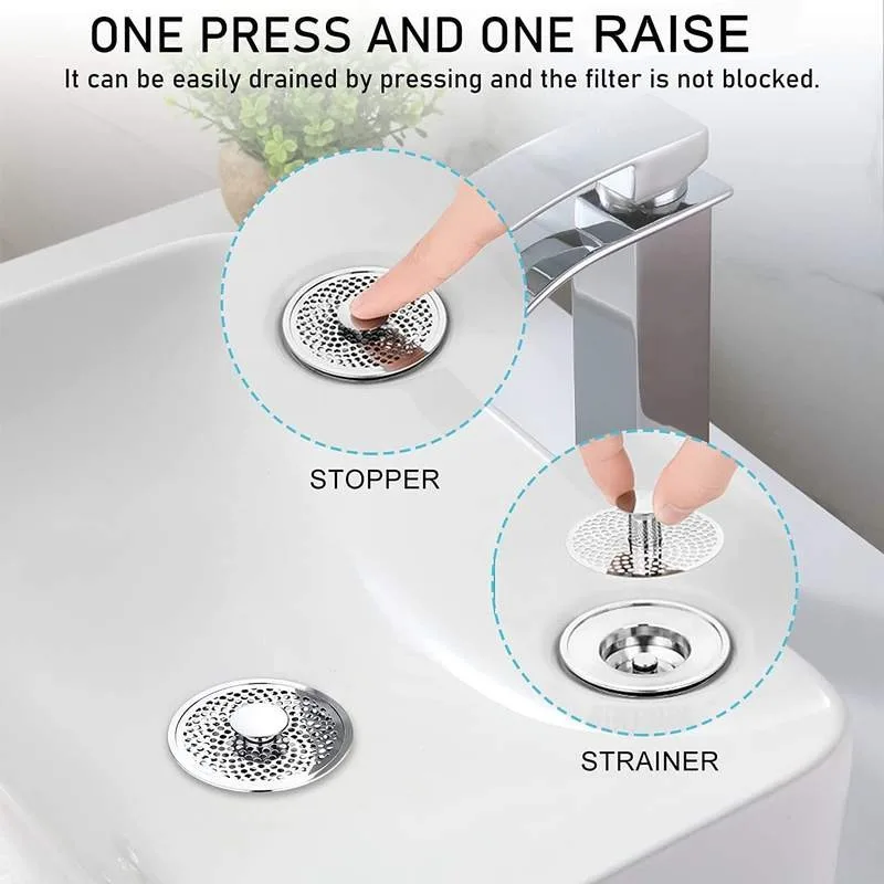 Sink Drain Stopper Stainless Steel Universal Bathroom Kitchen Hair Catcher Anti Odor Anti Insect Fast Draining Filter Drain Gang