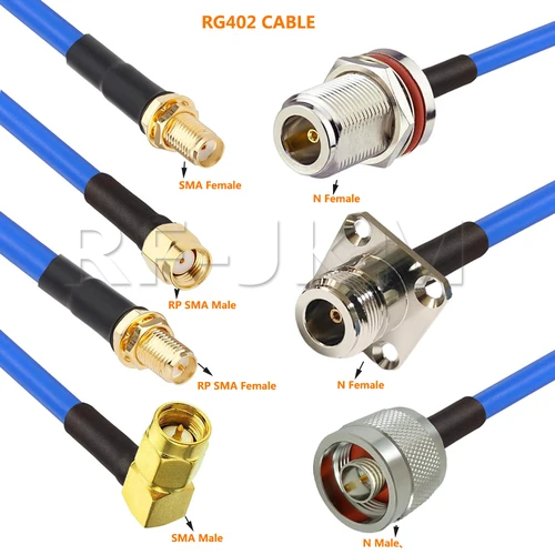 Conector L16 N a SMA macho/hembra SMA a N engarzado de ángulo recto Cable coaxial RG402 azul de alta frecuencia de 50 ohmios para aplicaciones RF