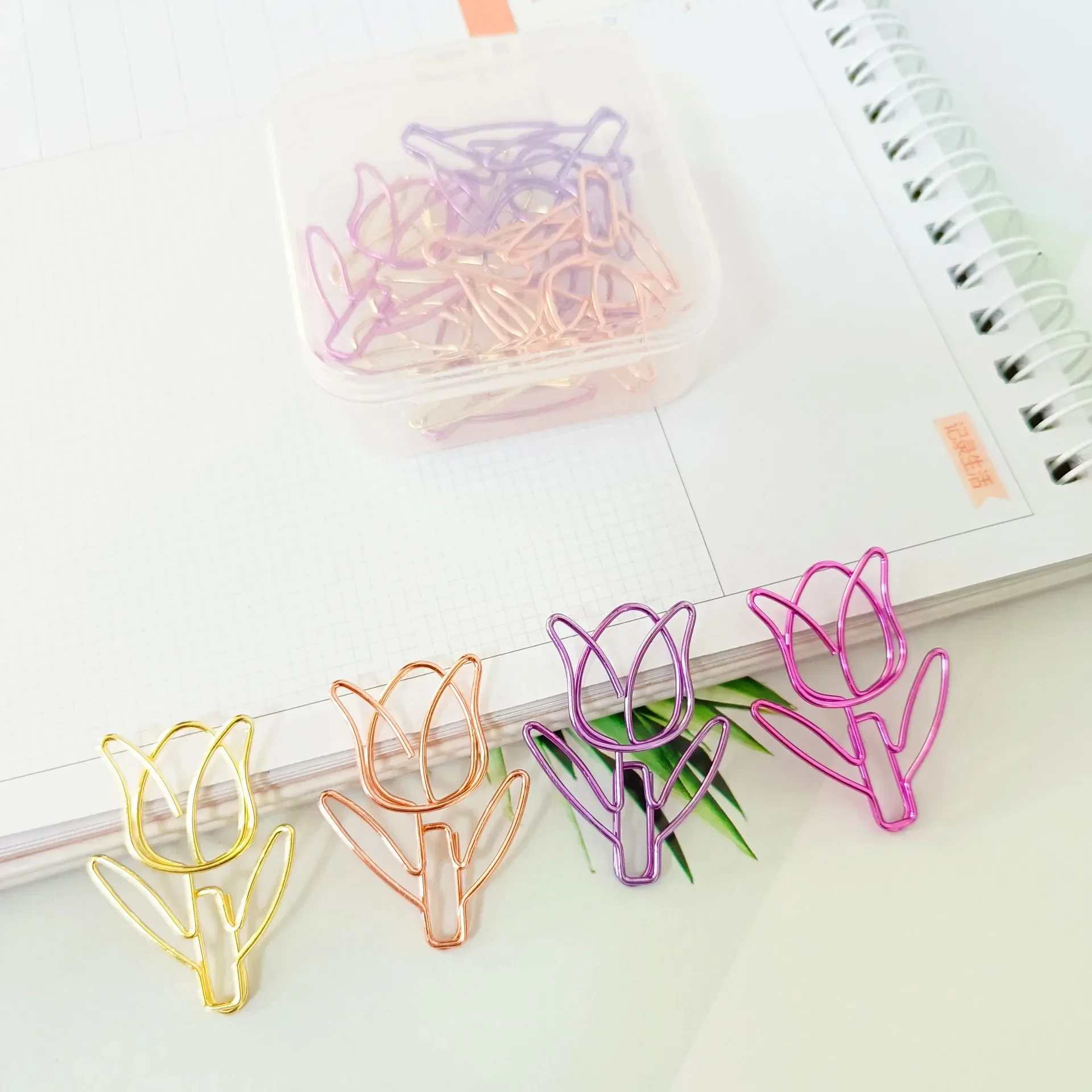 10PCS/SET Colored Tulip Shaped Paper Clip Colored Paper Clip Office Stationery Metal Bookmark Holder Stationery Paper Clips