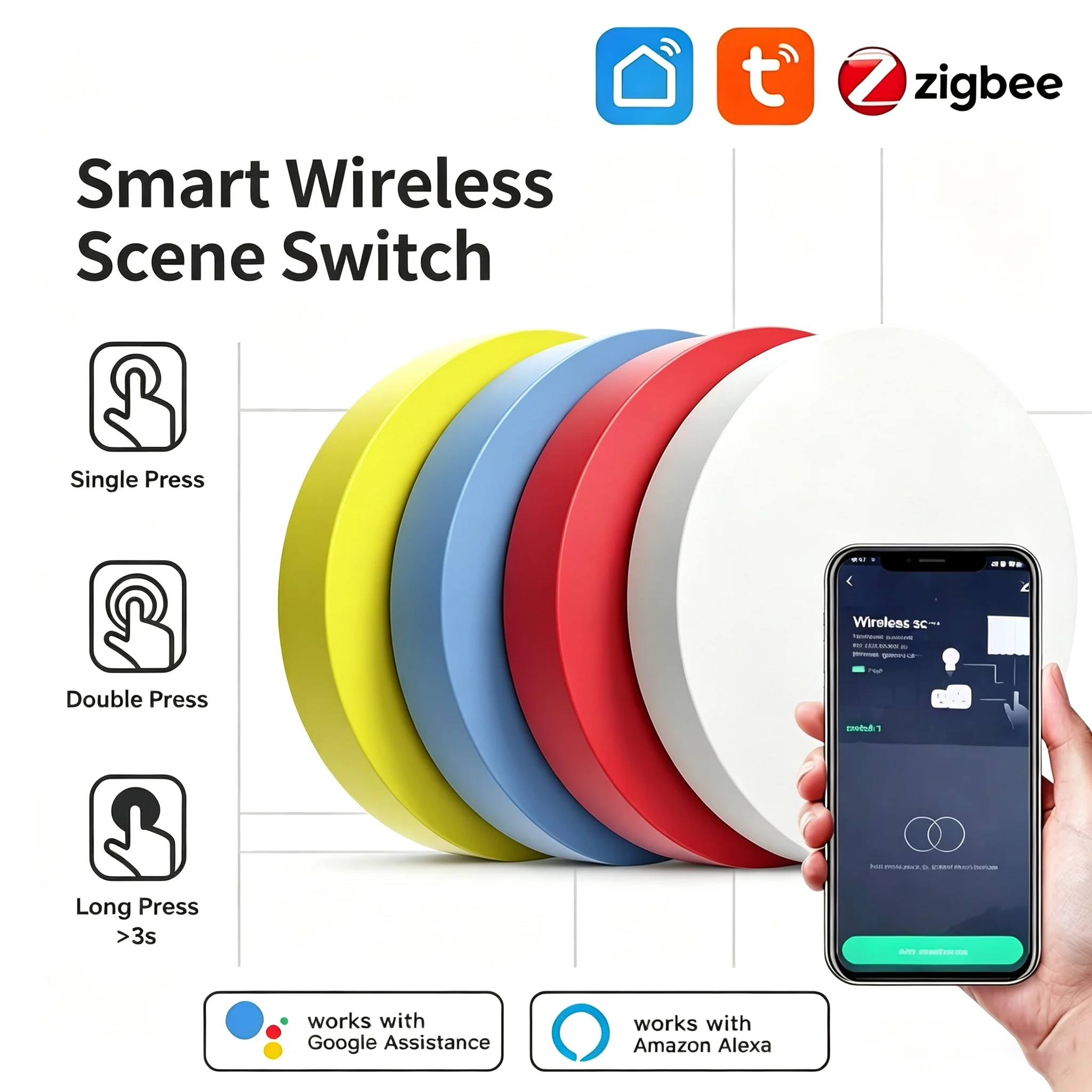 Tuya ZigBee Smart Button Scene Switch Multi-scene Linkage Wireless Key Switch Battery Powered Automation Need Zigbee Gateway