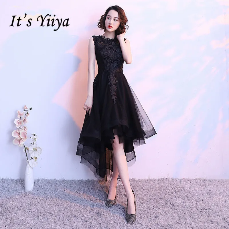 Clearance Little Black Sleeveless Cut-Out Lace Cocktail Dress High-Low Tea Length Size 4 Women Formal Dress Party Gown MX014