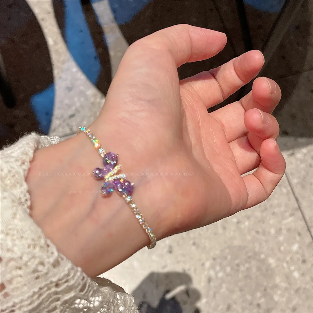 Charm Bracelets For Women Girl Purple Butterfly Zirconia Gemstone Shine Crystal Bangle Fine Jewelry Party Accessories