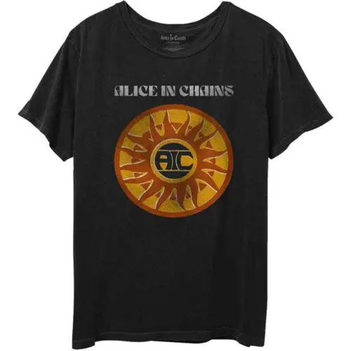 Alice In Kettingen Cirkel Zon Vintage T-Shirt Zwart Nieuw