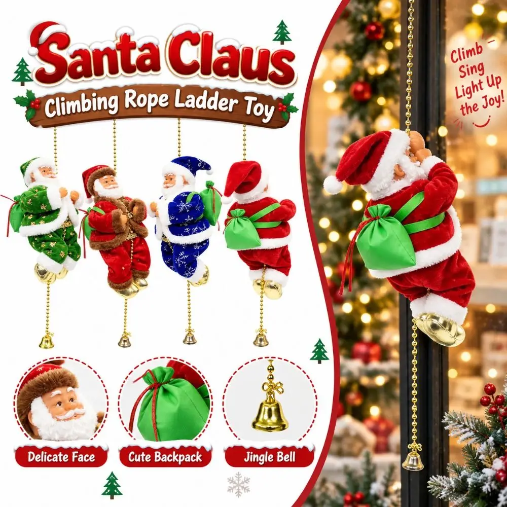 Electric Santa Claus Climbing Rope Ladder Glowing Light Musical Function Santa Claus Hanging Ornament Motorized Climbing