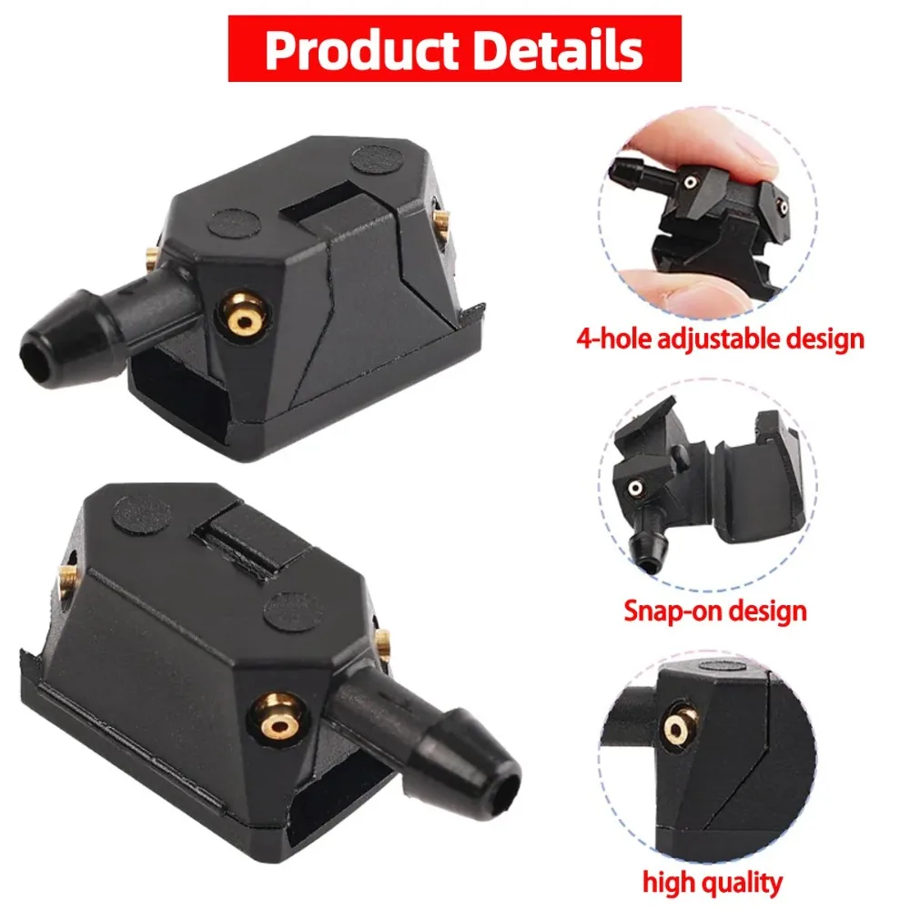 2PCS Universal Car Wiper Nozzle, 8mm 9mm Arm Type 4-Way Adjustable Spray Jet, ABS Plastic Windshield Washer Nozzle for Most Cars