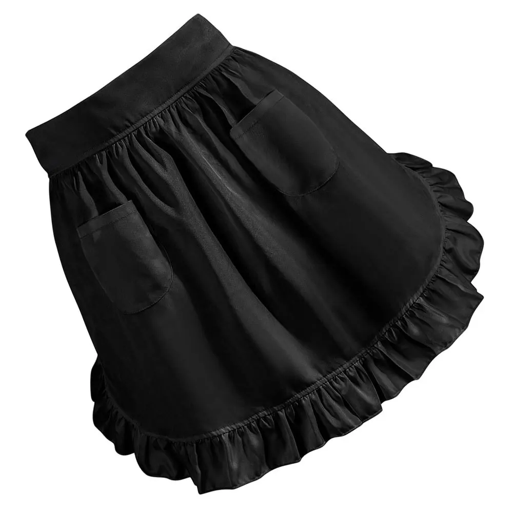 

Elegant Black Maid Apron with Half Apron for Women 2 Pockets Comfortable Waist Design for Cooking Baking Serving