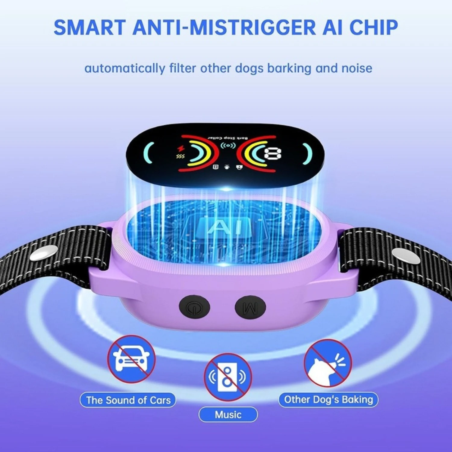 

Smart Bark Control Dog Training Collar Rechargeable Waterproof Pet Trainer With 4 Sensitivity Beep Vibration Static electricity