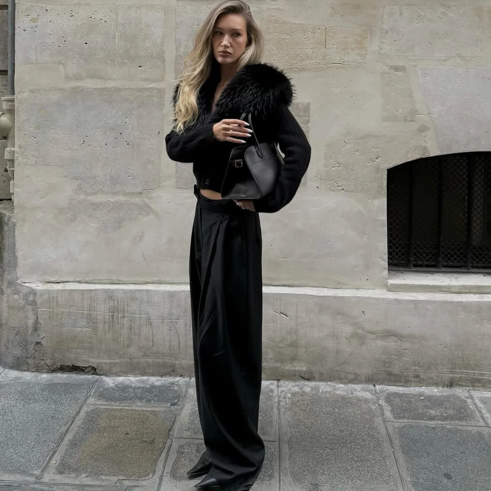 Ticketsx Vintage Plush Knit Sweater Solid Women Button Patchwork Slim Short Cardigan Fashion Female High Street Sweater Cardigan