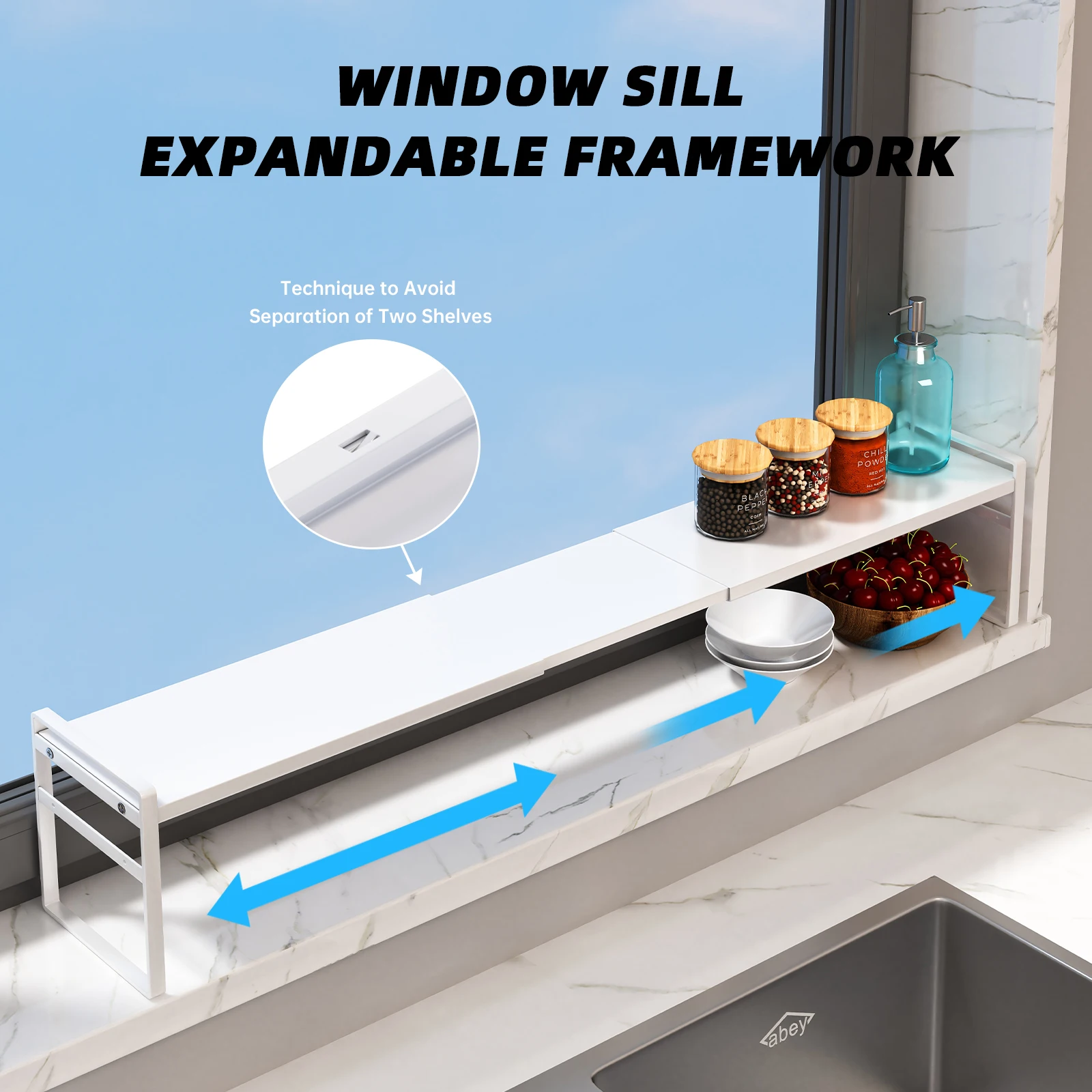 1Pc Extendable Kitchen Layered Storage Rack for Sink, Countertop, Windowsill, Spice and Pot Bowl Organizer, Metal Ultra-Narrow Gap Space Utilization Metal Spice Rack Adjustable Countertop Organizer Storage for Kitchen