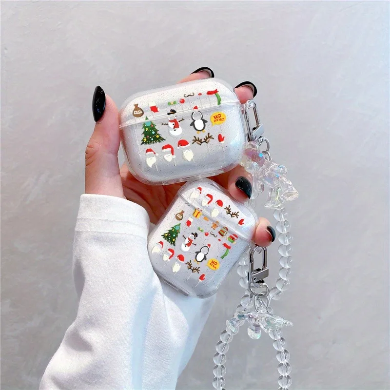 

Christmas Figures Headphone Case for Apple Airpods 1/2 3 4 Earphone Case for Airpod Pro 2 and Pro Gradient Bear with Beads Cover