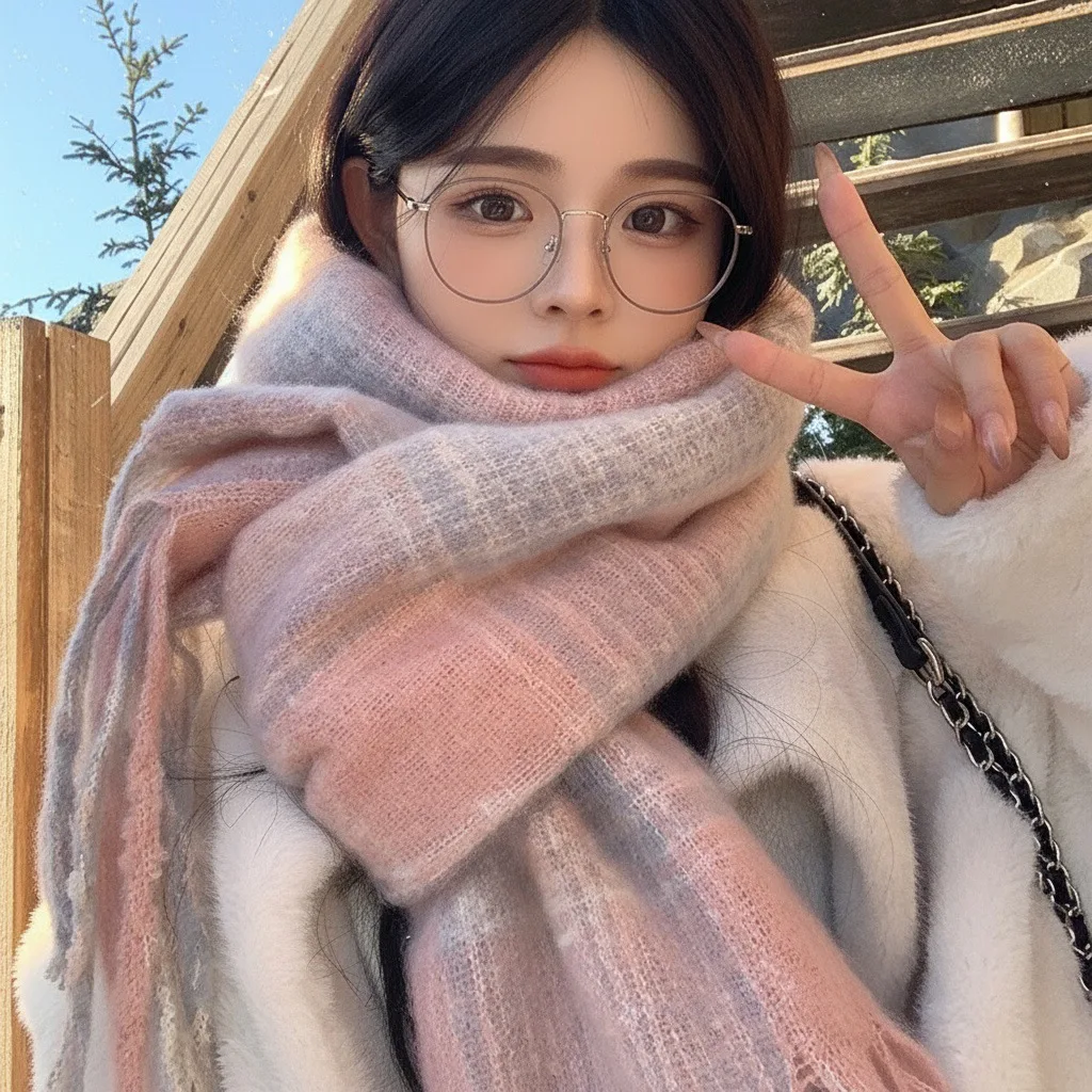 

Atmospheric Versatile Student Scarf - Unisex Couple's Korean-Inspired Plaid Thickened Warm Tassel New Style Winter Shawl