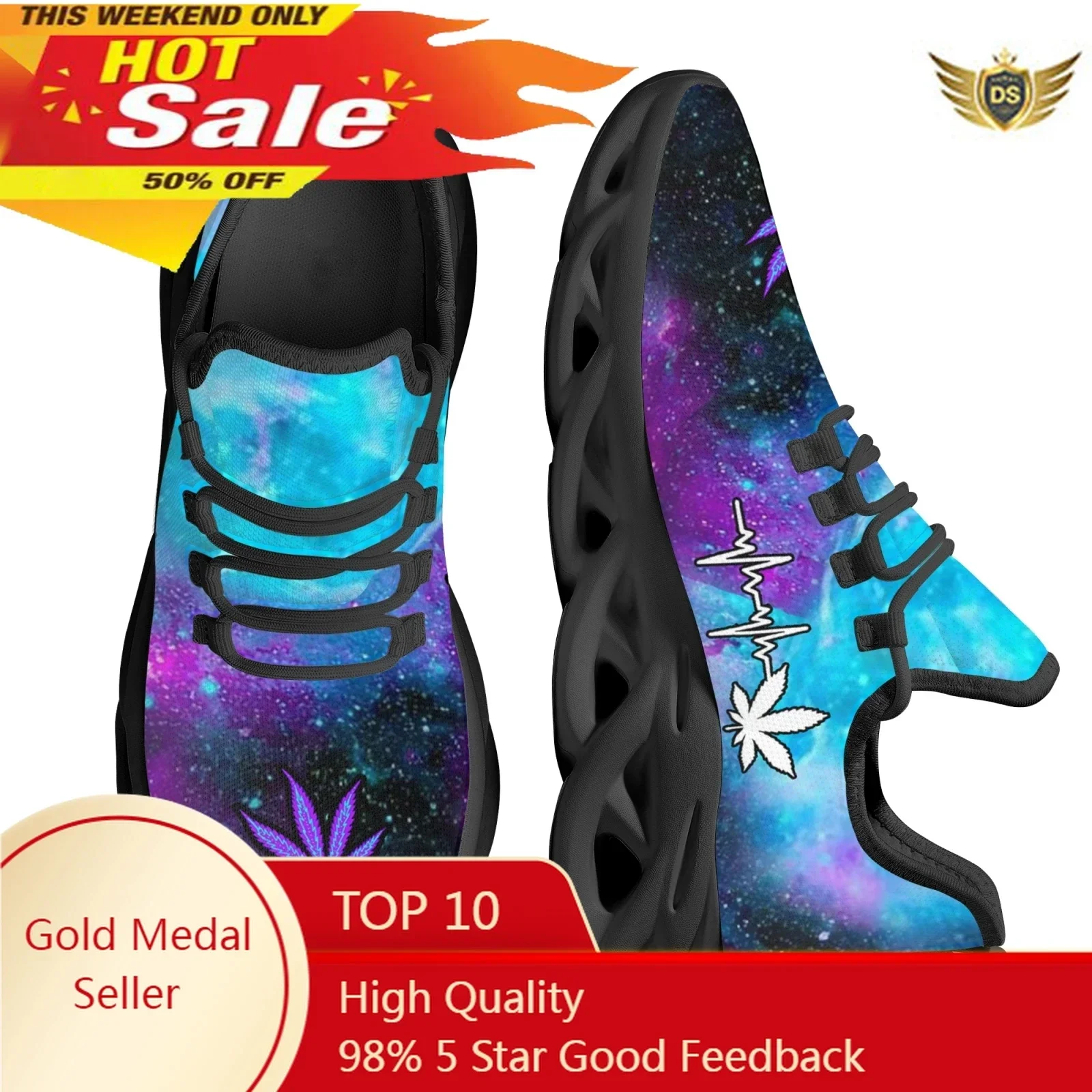 

Galaxy Weed Heart 420 Pattern Flat Shoes For Women Breathable AF Casual Sneakers Casual Lace Up Platform Zapatos