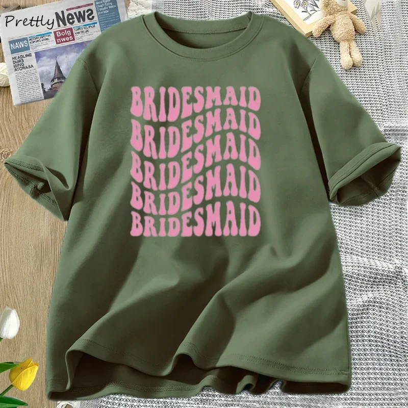 Retro Bridesmaid Tshirt Women Cotton Bridal Party T-shirt Summer Bachelorette Tee Cotton Graphic T Shirts Woman Clothing