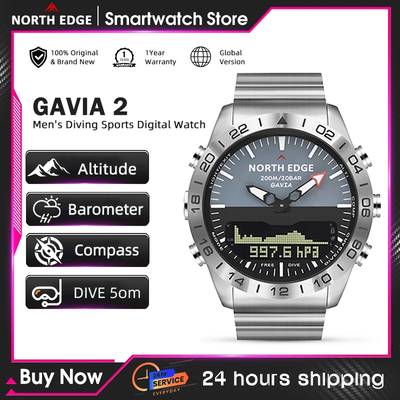 NORTH EDGE Mens Dive Watch Military Army Luxury Full Steel