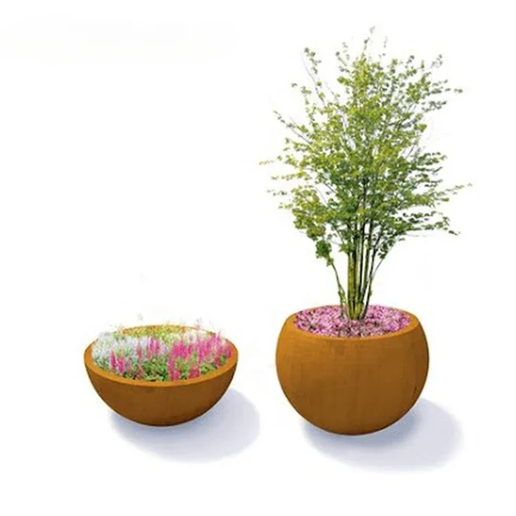 Garden Corten Steel Globe Planter Pots,Home Rustic Flower Pot