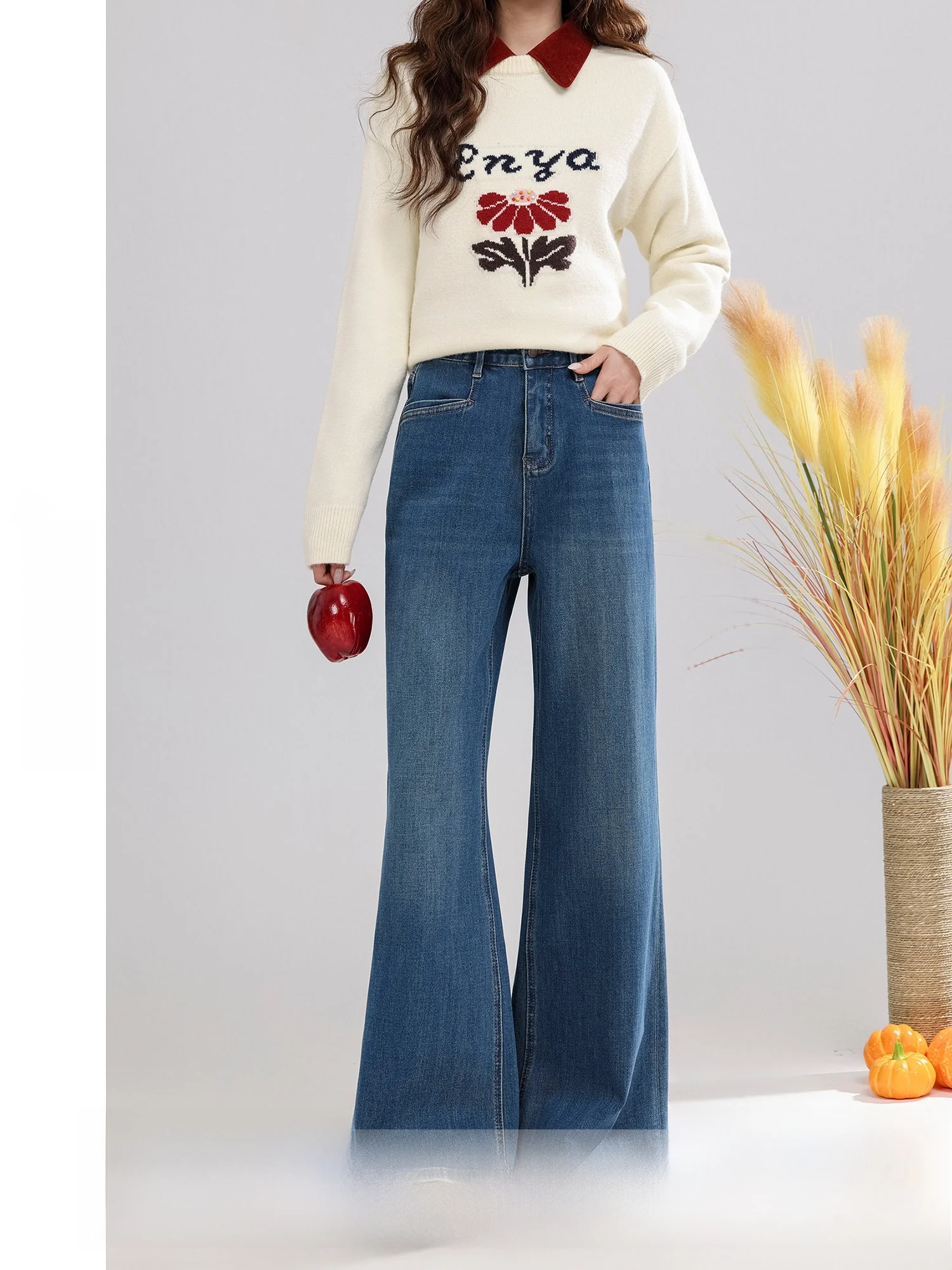 

Джинсы женские прямые с высокой талией, повседневные, осенне-зимние, новые, винтажные, синие, из хлопка, на молнии