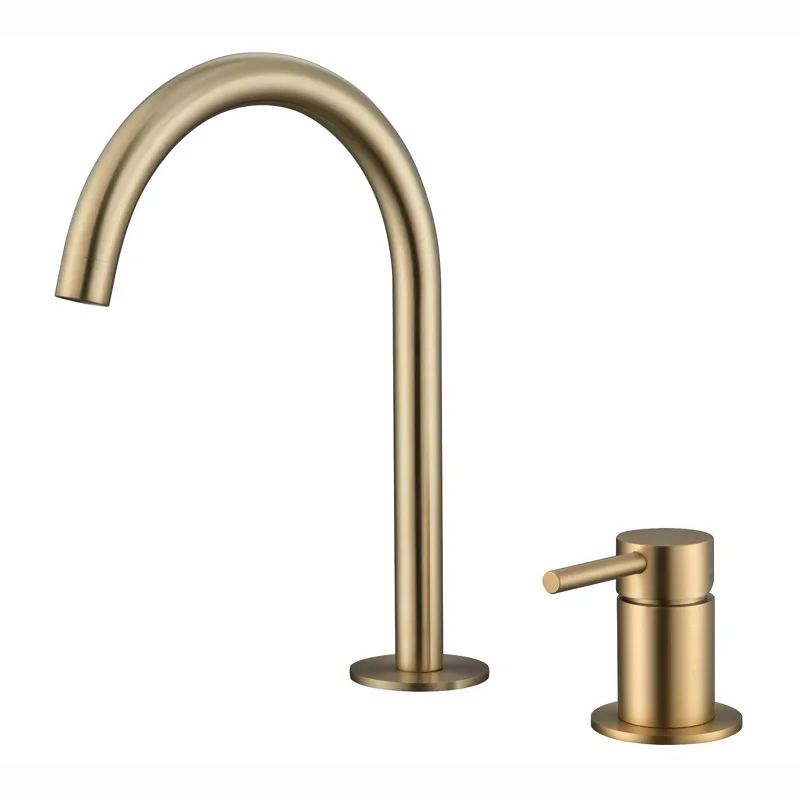 Imagem -06 - Torneira da Bacia do Banheiro Ouro Escovado Generalizado Misturador Quente e Frio Rotação 360 Torneira de Pia de Cachoeira Single Handle Double Hole Split Tap