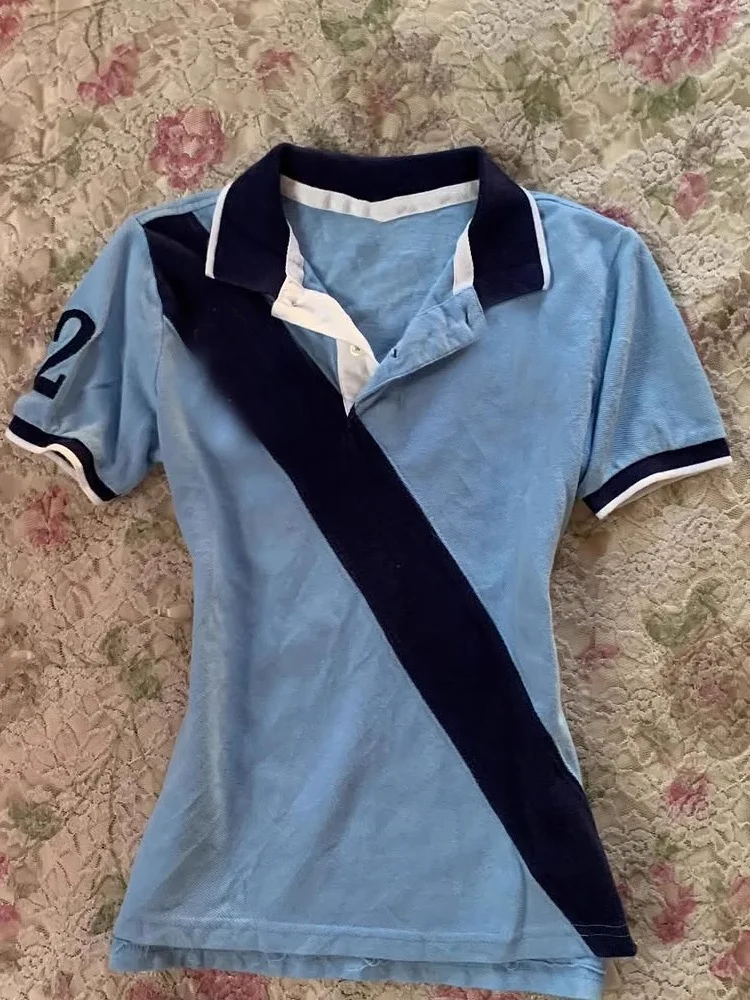 

Floral End Original Retro College Sle Blue ort Sve Ne T-irt Women's Slim Fit Summer Casual Print Cotton Top