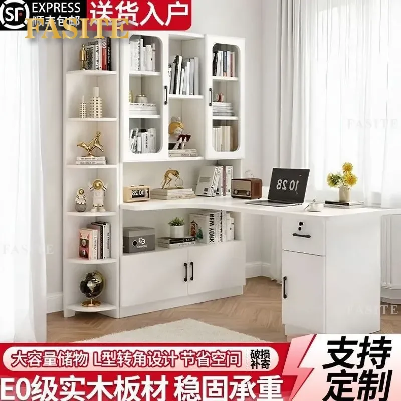 For Small Apartment Solid Wood Corner Desk with Integrated Bookshelf Computer Writing Table for Children Study Space Saving