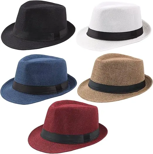 5-20Pack Short Brim Fedora Classic Summer Beach Sun Hat Panama Cap for Men Women