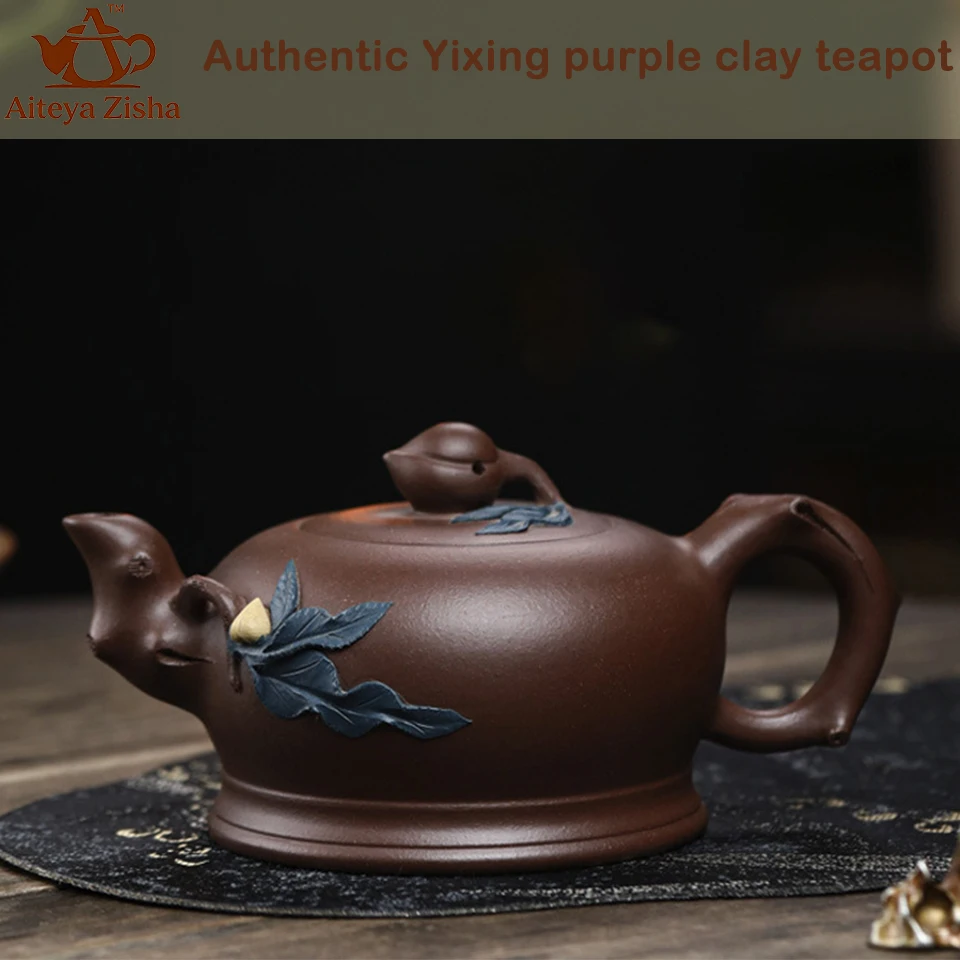 Yixing handmade purple clay teapot, Chinese teapot, Kung Fu tea set， for Home, Office, Gift 405ml Authentic Zisha