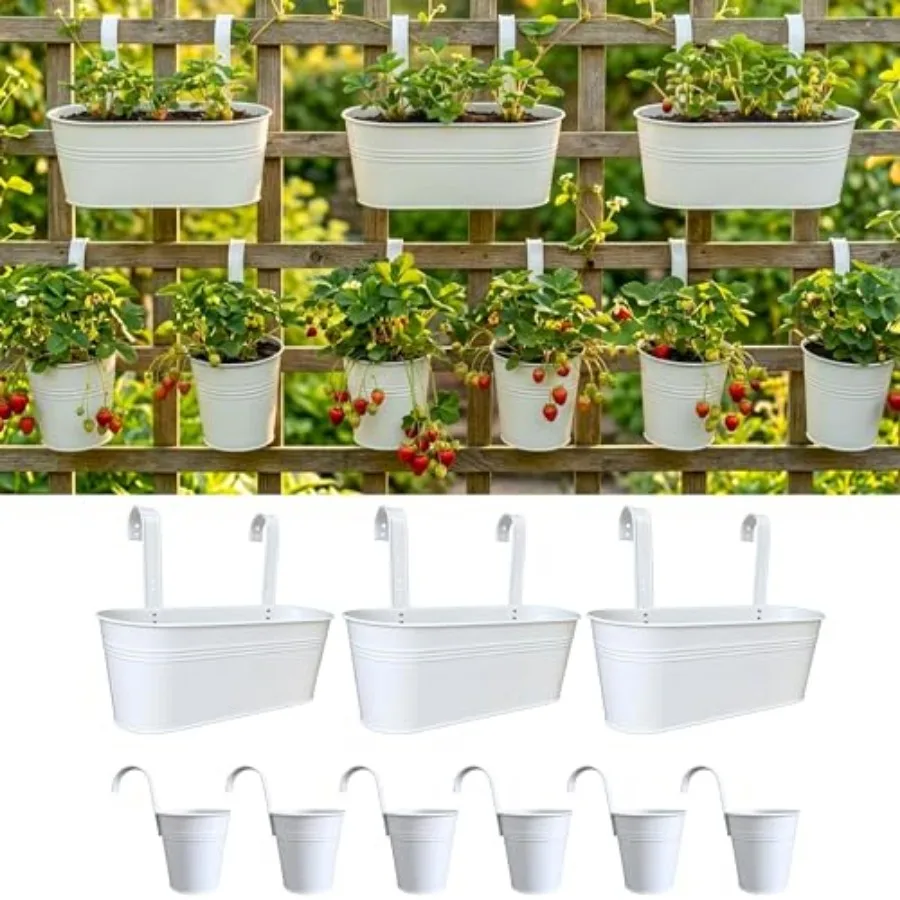 

LaLaGreen 17-дюймовый набор из 9 предметов: большие белые металлические подвесные кашпо для ограждений, современные цветочные горшки для балконных перил