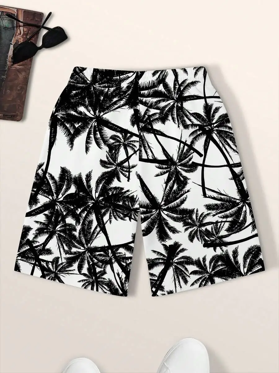 

Men Loose Fit Palm Tree Print Drawstring Waist Casual Shorts For Spring And Summer