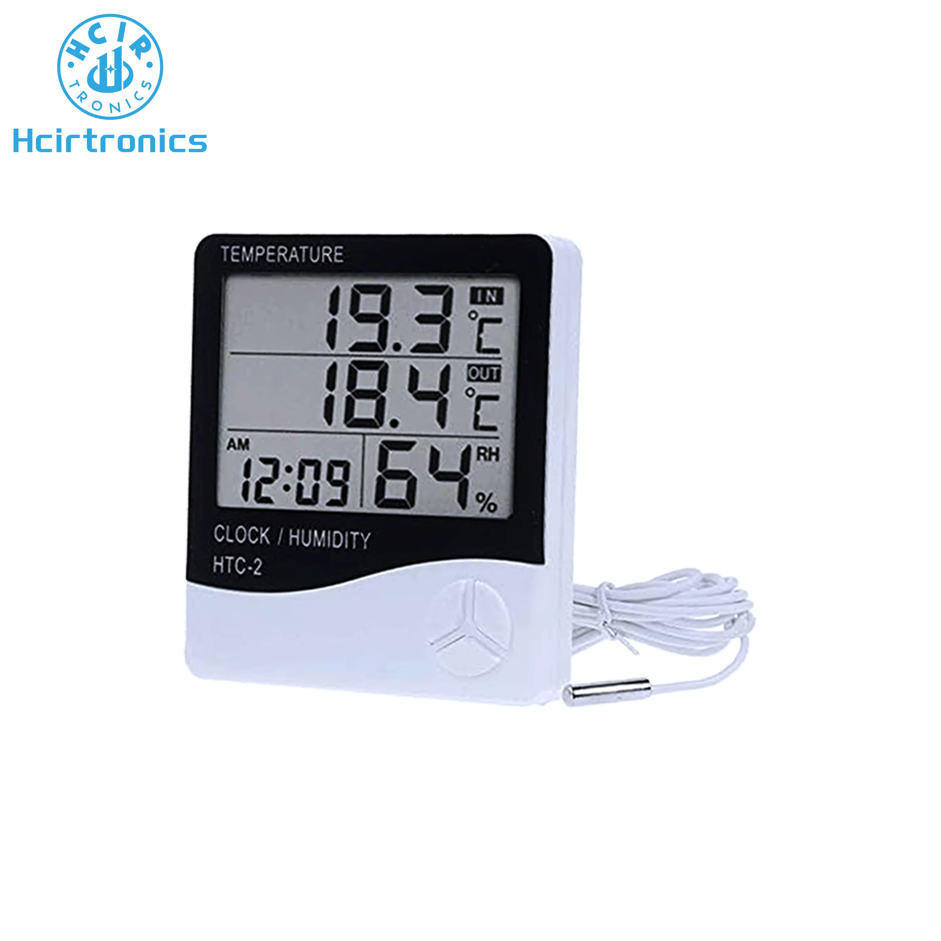 HTC-2  LCD Digital Temperature Humidity Meter Home Indoor Outdoor Hygrometer Thermometer Weather Station with Clock