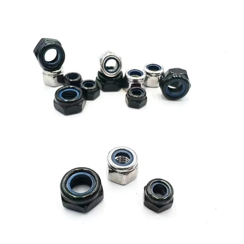 2/5/10/25pcs M2 M2.5 M3 M3.5 M4 M5 M6 M8 M10 M12 M16 304 Stainless Steel Black Nylock Nut Locknut Hex Nylon Insert Self Lock Nut