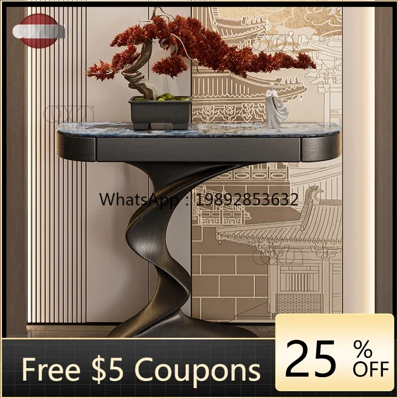 

D1ZL entrance table light luxury high-end villa entrance cabinet solid wood microcrystalline stone end view table