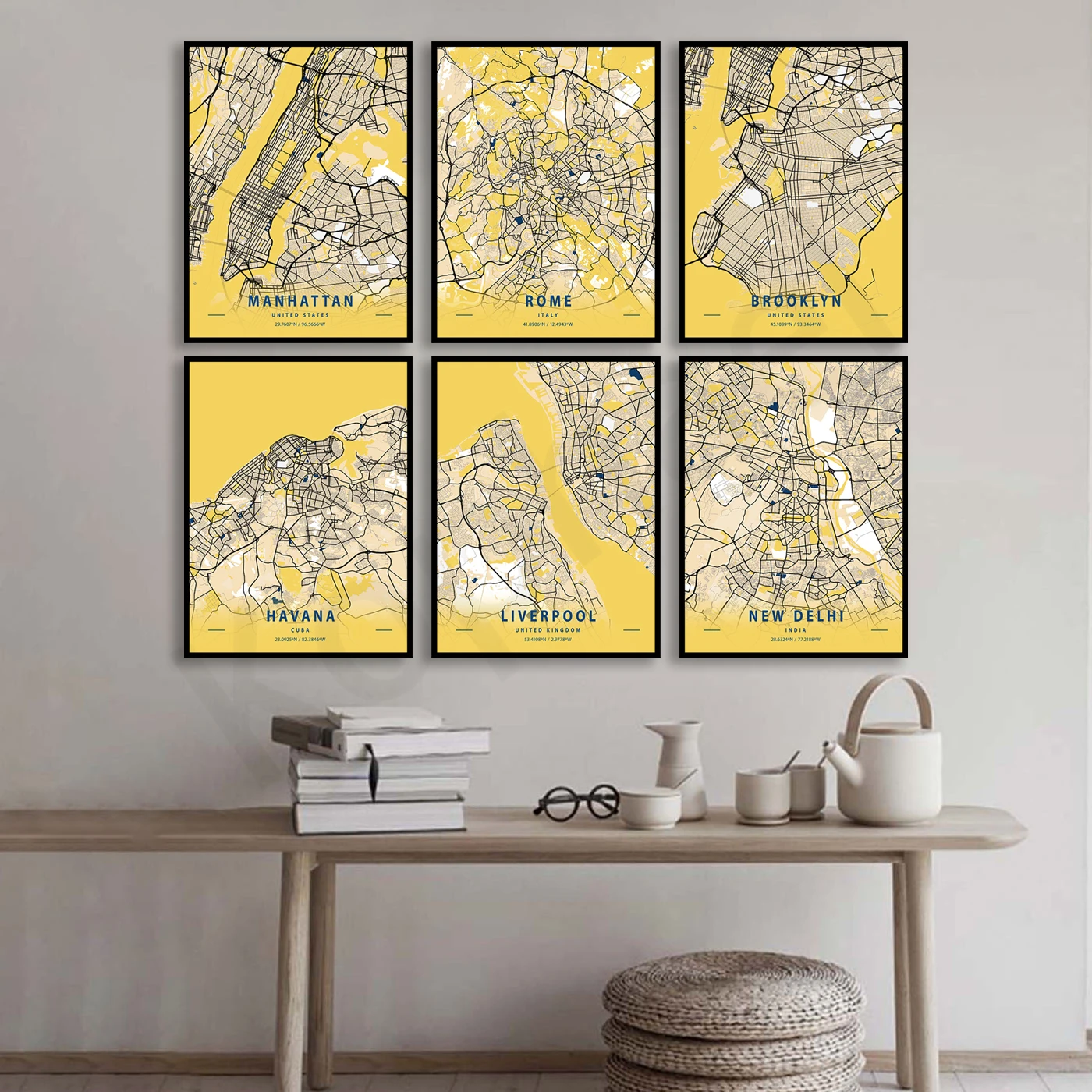 Póster con Mapa de Ciudades en Color, Edición Mundial, con Nueva Delhi, Habana, Roma, Brooklyn, Bangkok, Edmonton, Manhattan, Manchester, Taşkent, Nápoles