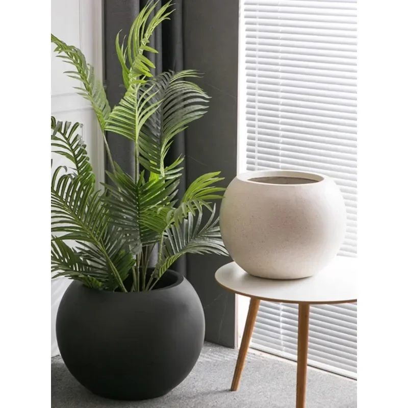 Nordic magnesium mud floor-to-ceiling large flower pot, minimalist spherical soft decoration extra large flower ware, living roo