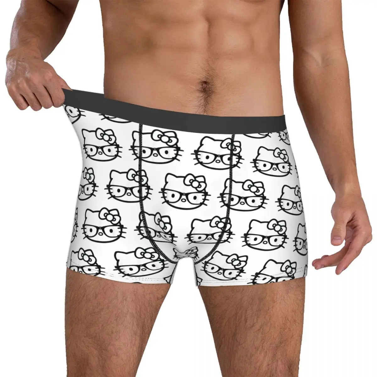 Uomini Hello Kitty in bianco e nero Nerd occhiali Boxer regali divertenti biancheria intima pantaloncini Boxer da uomo mutande trapuntate accoglienti