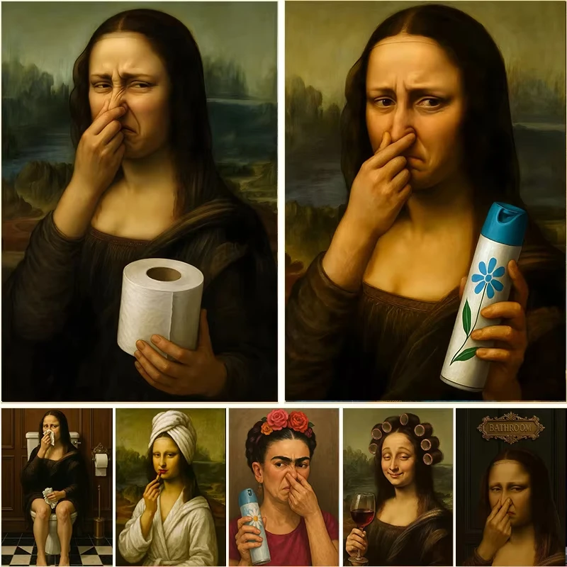 Lustiges Toiletten-Leinwandbild Poster Vintage Abstrakte Kunst Figurenmalerei Waschraum Toilette Flur Wandkunst Heimdekoration