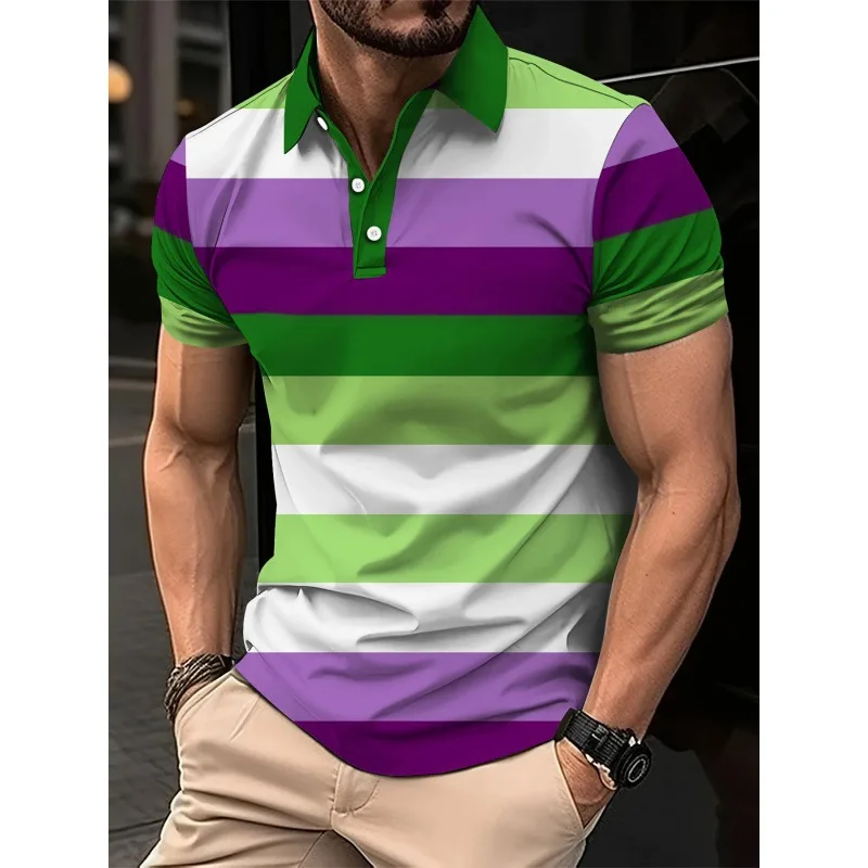 2024 New Men's Summer Short Sleevedpolo Shirt Lapel 3d Digital Printed Striped Polo Shirt Men Busibness Casual Top Men Clothing image 6