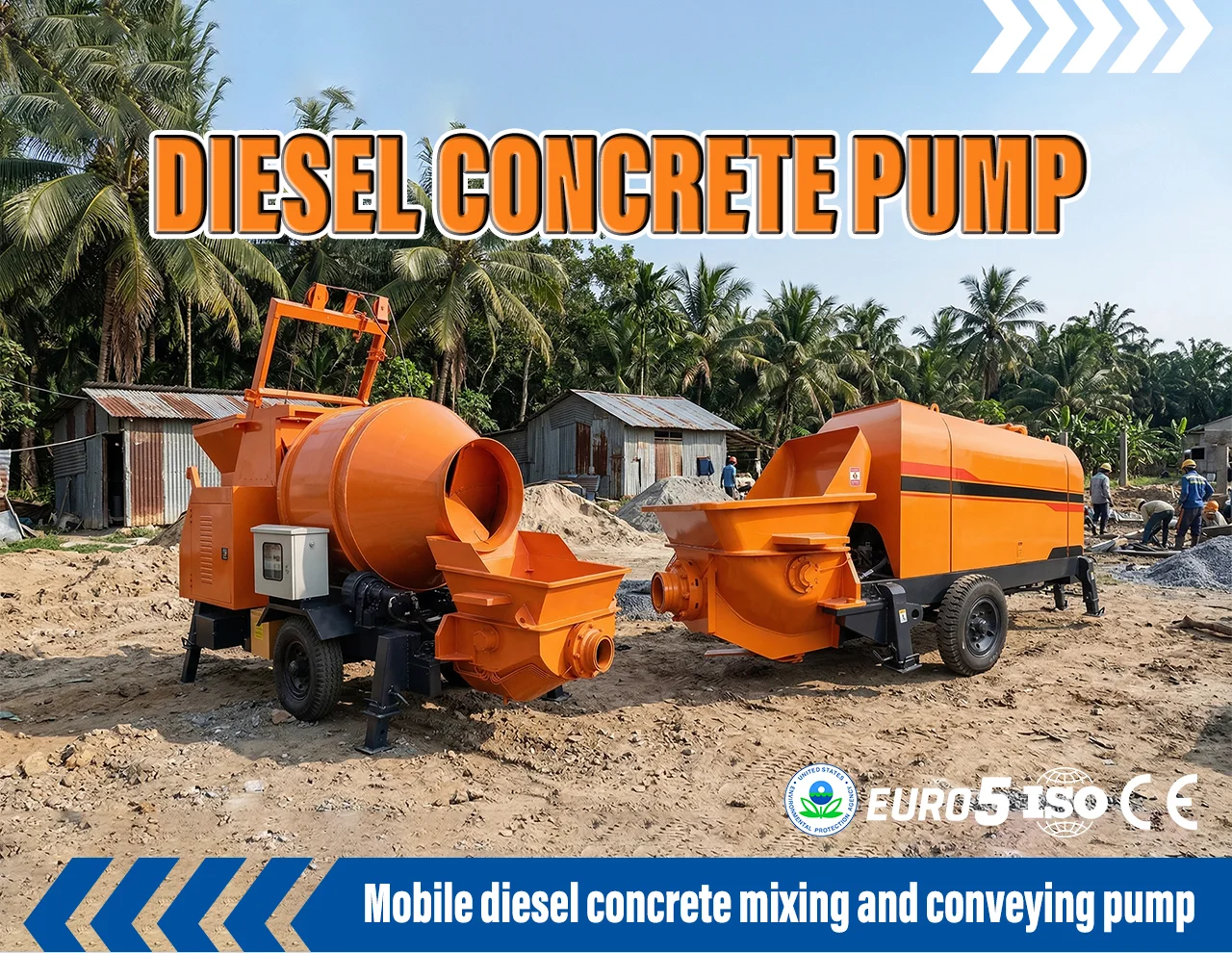 Long-distance Concrete Mixing and Pumping Integrated Machine Mobile Concrete Pump Trailer Mounted