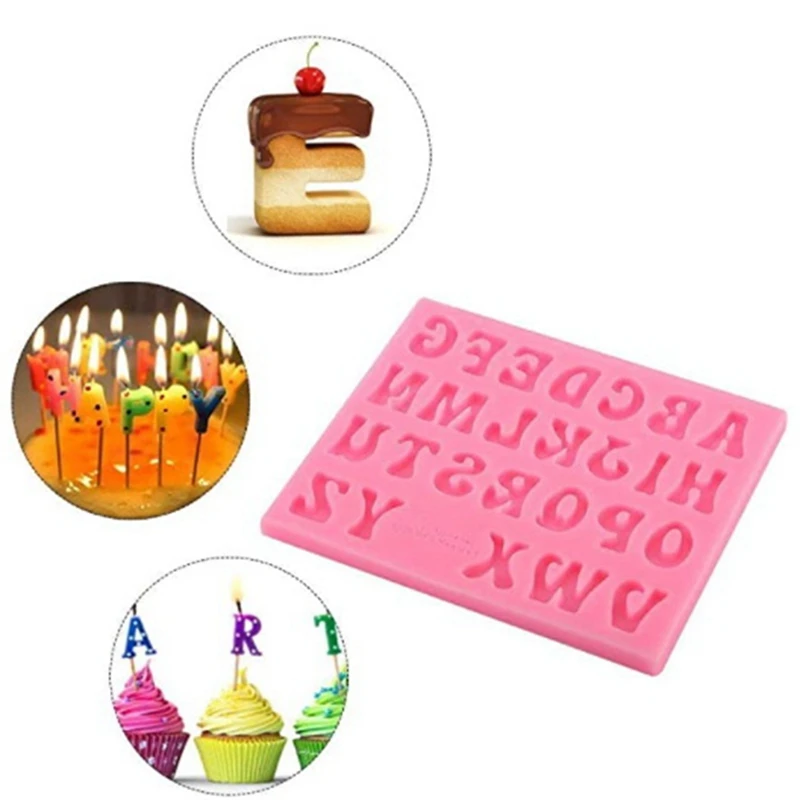 أداة تزيين قوالب الشوكولاتة المصنوعة من السيليكون على شكل حروف للمخبز المنزلي (وردي)