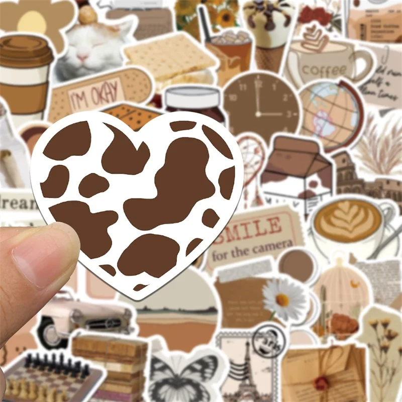 10/30/60PCS Vintage Brown Sticker Aesthetic PVC Laptop Sketchbook Children\'s Stationery Decoraction Scrapbooking School Supplies