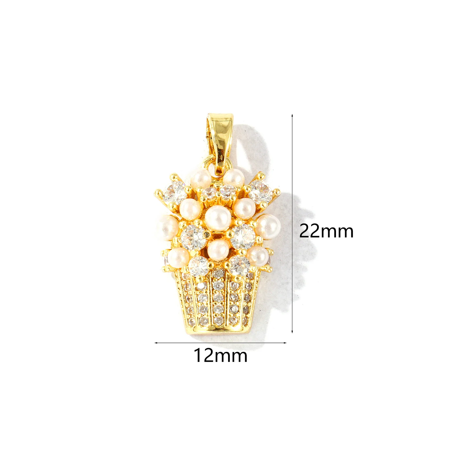 2 PCs Brass Charm Pendant 18K Gold Plated Beige Popcorn Acrylic Imitation Pearl Clear Rhinestone Charms DIY Necklace 22mm x 12mm