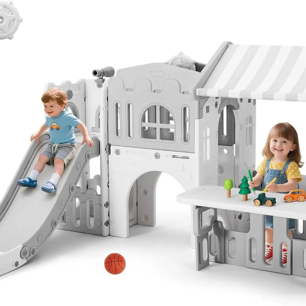 

Toddler Play Center with Slide, Climber, and Basketball for Ages 1-3: Indoor/Outdoor Playset