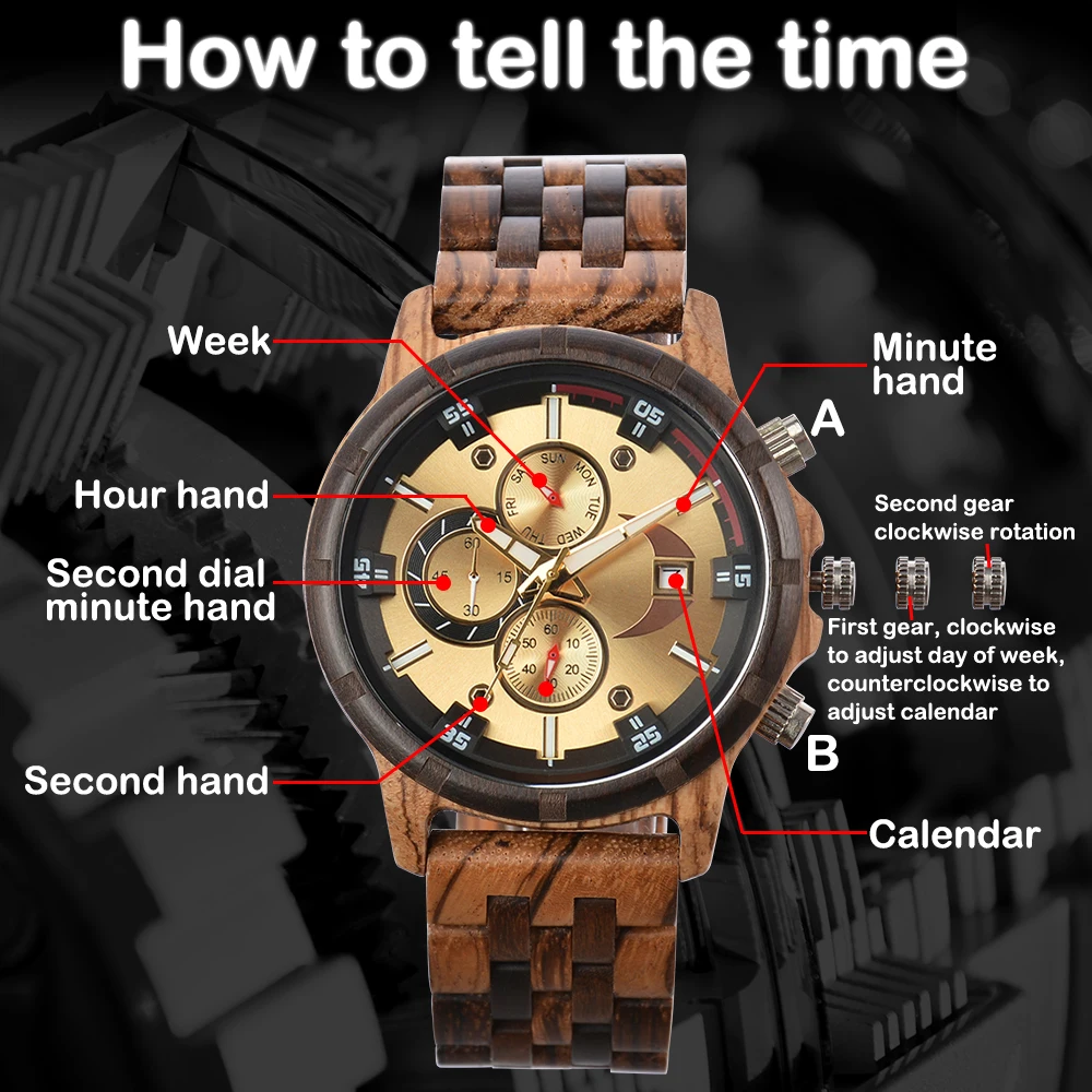 Man's Watches Wooden Watch Strap Hand Watch Quartz Wrist Watch for Men Chronograph  Luxury Brand montre homme Gift Drop Shipping