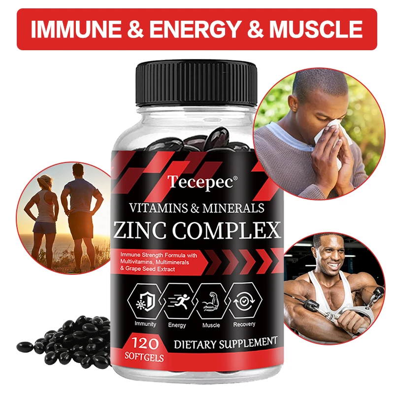 

Zinc Complex Capsules - Vitamin and Mineral Supplements - Support Immunity, Energy, Muscle Health,Non-GMO,Gluten-Free