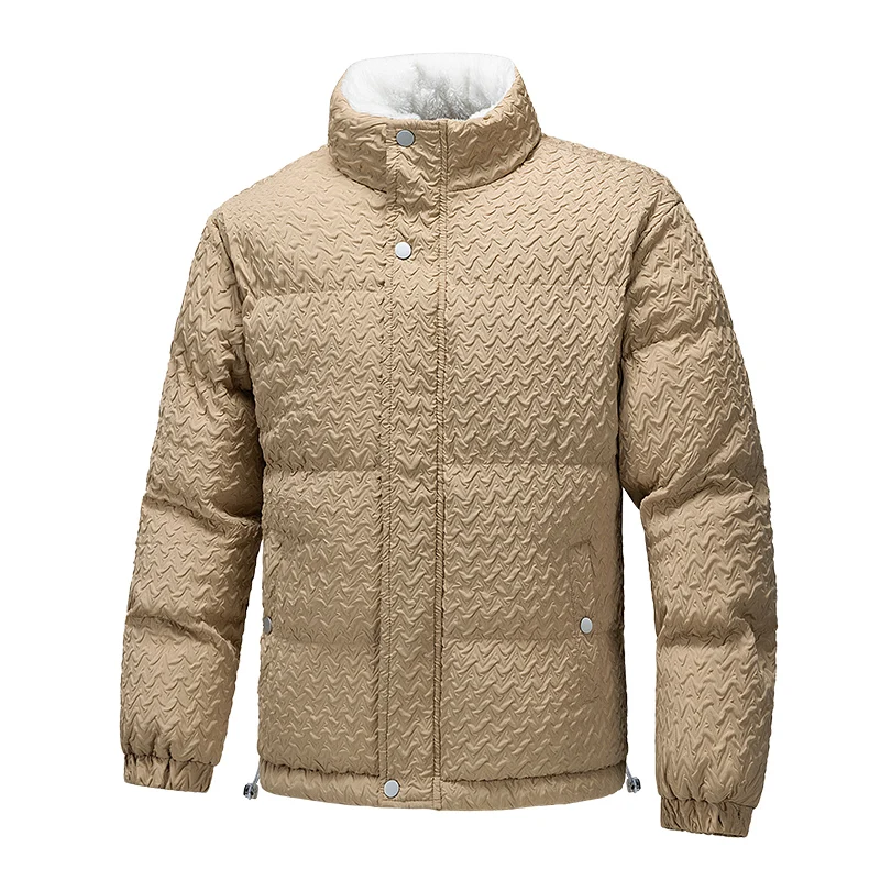 Ropa acolchada para hombre, chaqueta cálida de Color sólido con textura de tela, abrigo informal de negocios con cuello levantado, Otoño e Invierno