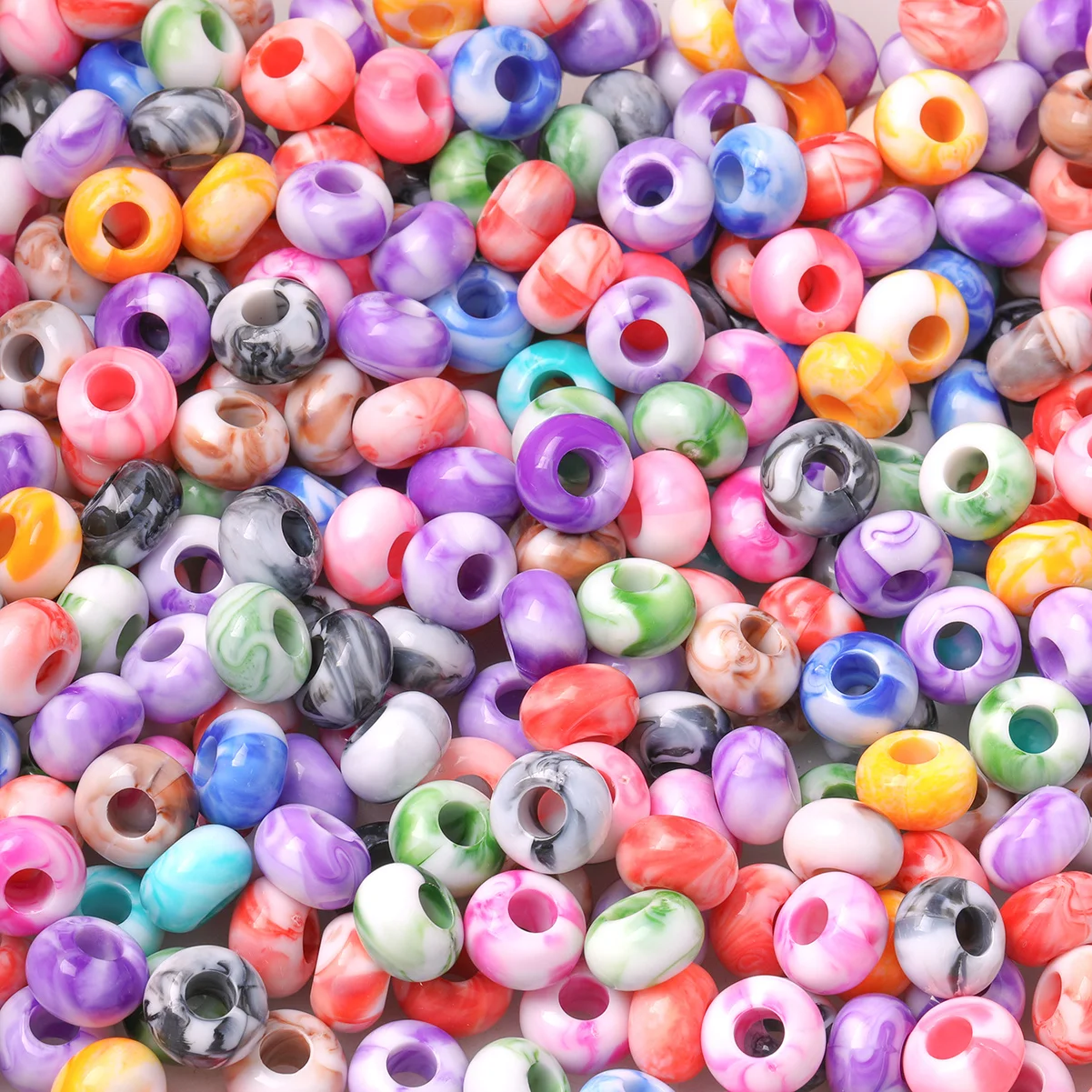 30/60pcs Random Color Marble Swirl Large Hole Rondelle Acrylic Beads 8*14mm Loose Beads For Bracelet Jewelry DIY Craft Making
