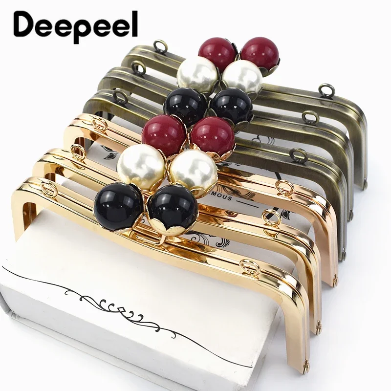 1/2/3/5Pcs Deepeel 20cm Metal Handle Square HandBags Frame Pearl Head Kiss Clasp Wallet Sewing DIY Bags Hardware Accessories