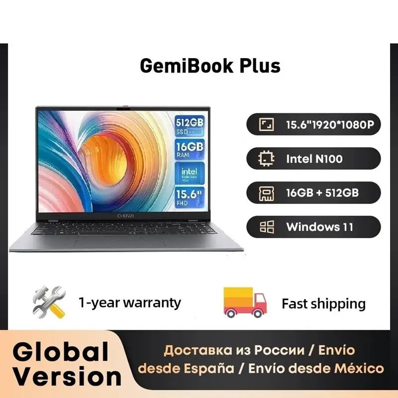 Top GemiBook Plus 15.6'' Laptop 16GB RAM 512GB SSD Computer Windows 11 Laptop 12th Gen Intel Alder Lake N100 (Up to 3.4GHz)